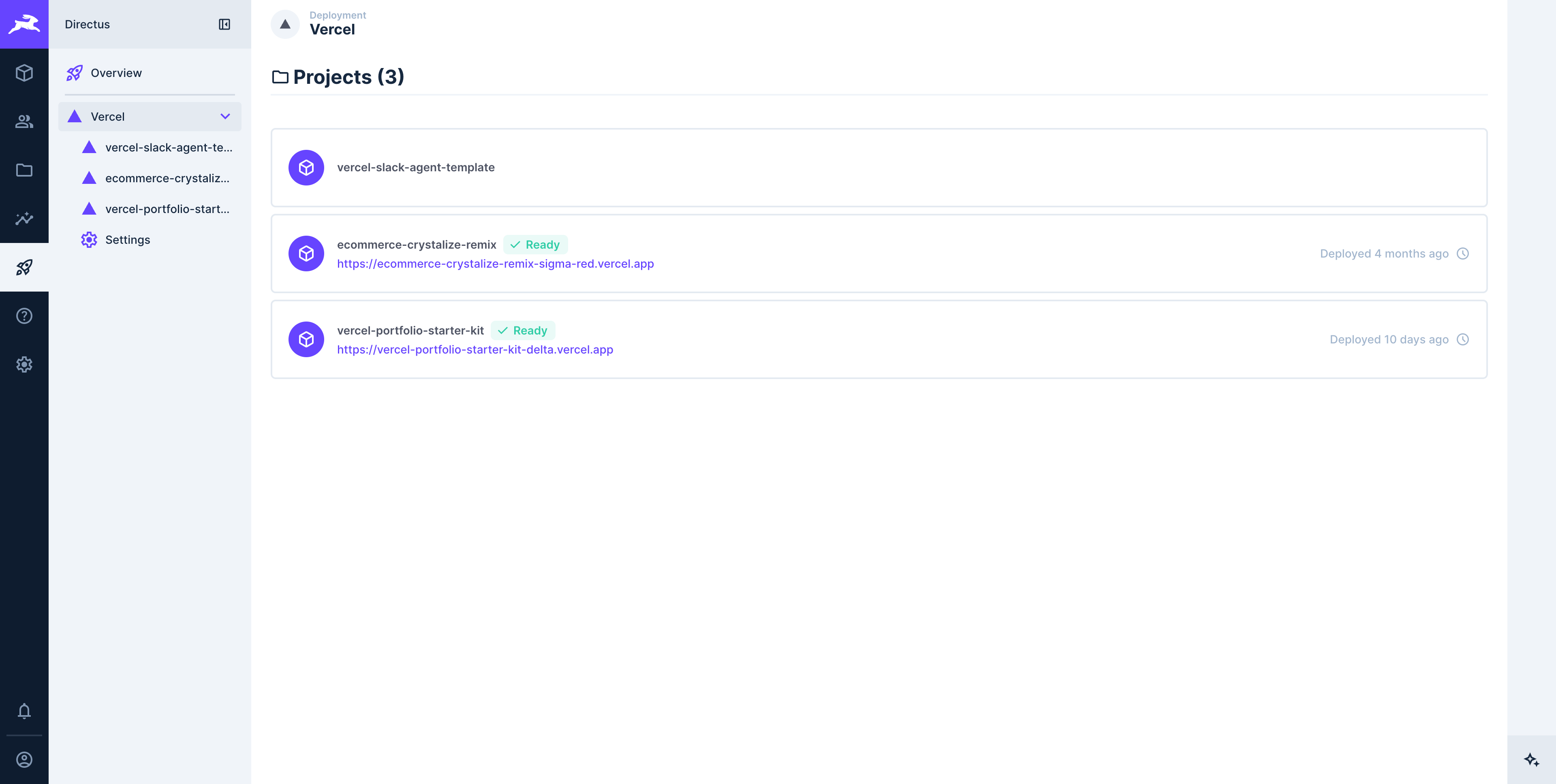 Vercel configuration projects